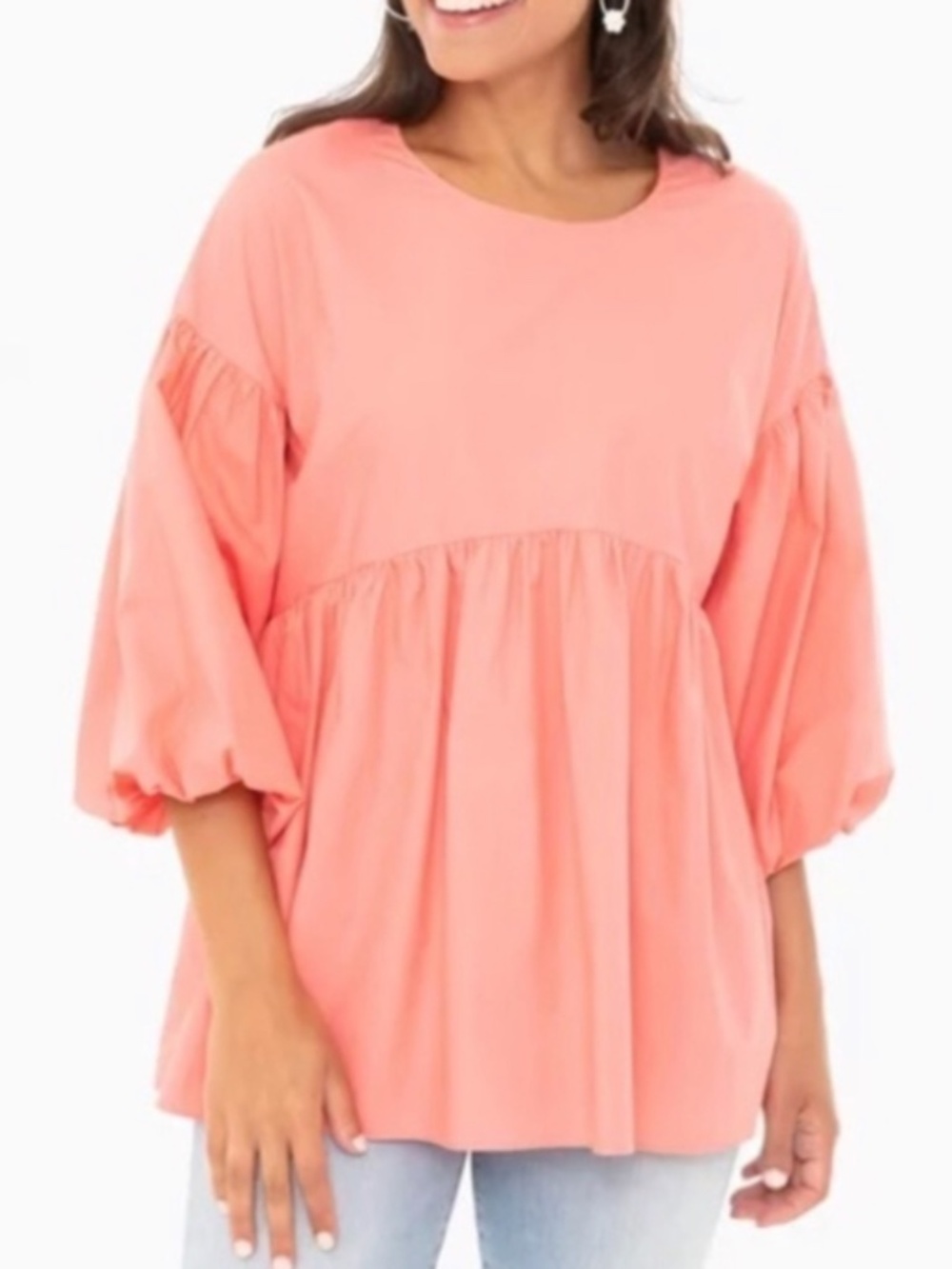 Pomander Place by Tuckernuck Peach Cotton Babydoll Puff Sleeve Top Size XS